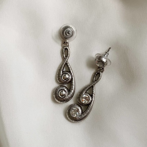 VTG Silver Diamond Swirl Dangle Earrings - Picture 3 of 5